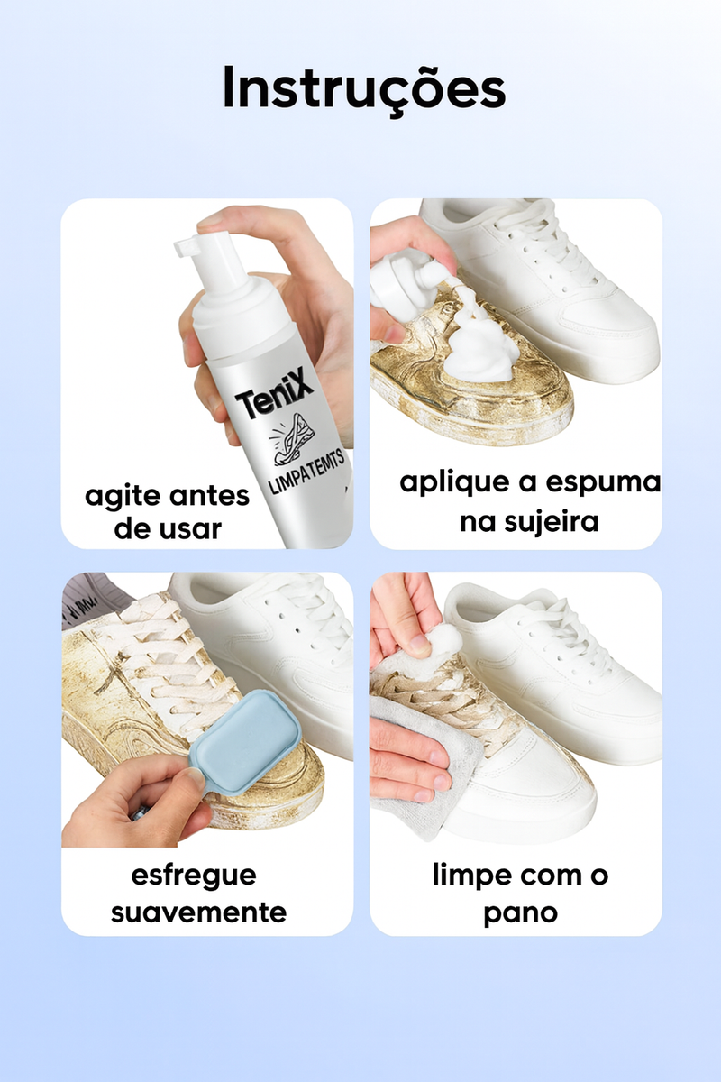 TeniX™: seus tênis limpos em 60 segundos — sem água, sem bagunça, sem esperar secar